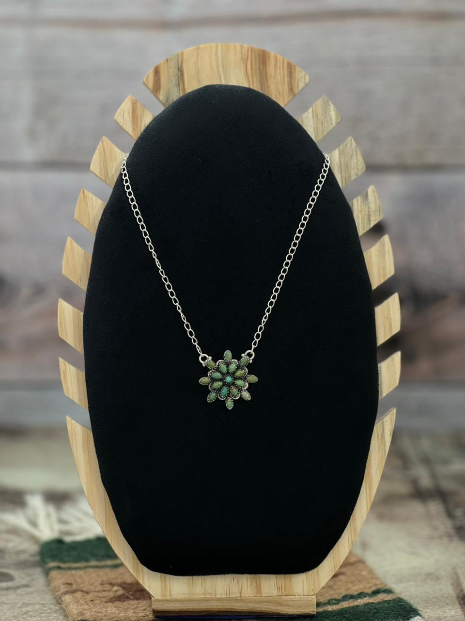 Handmade Sterling Silver Kingman Turquoise Necklace "Signed Nizhoni" Nizhoni Traders LLC