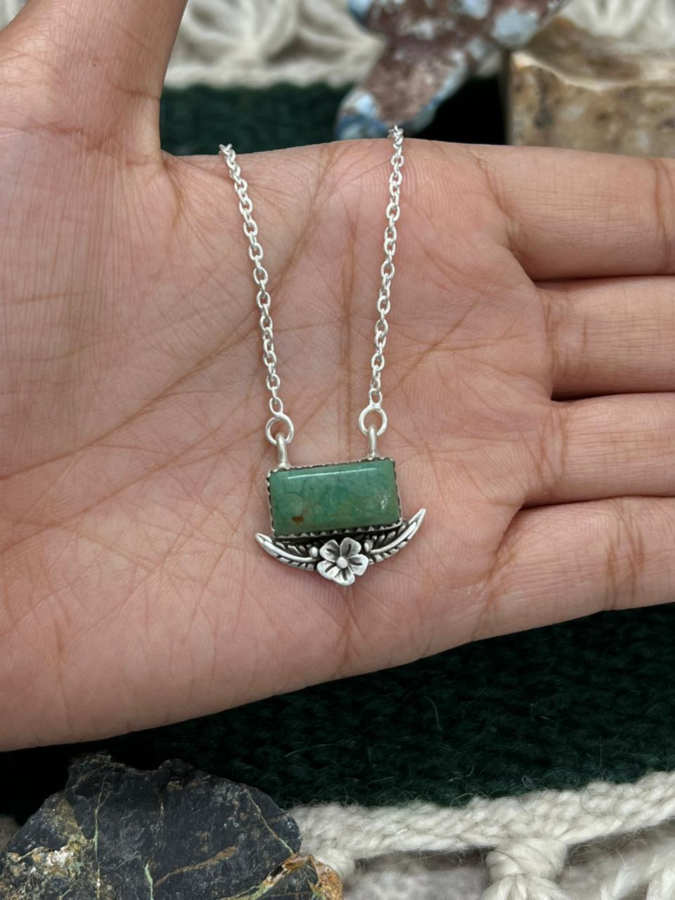 Handmade Sterling Silver Old Stock Royston Turquoise Bar Necklace "Signed Nizhoni" Nizhoni Traders LLC