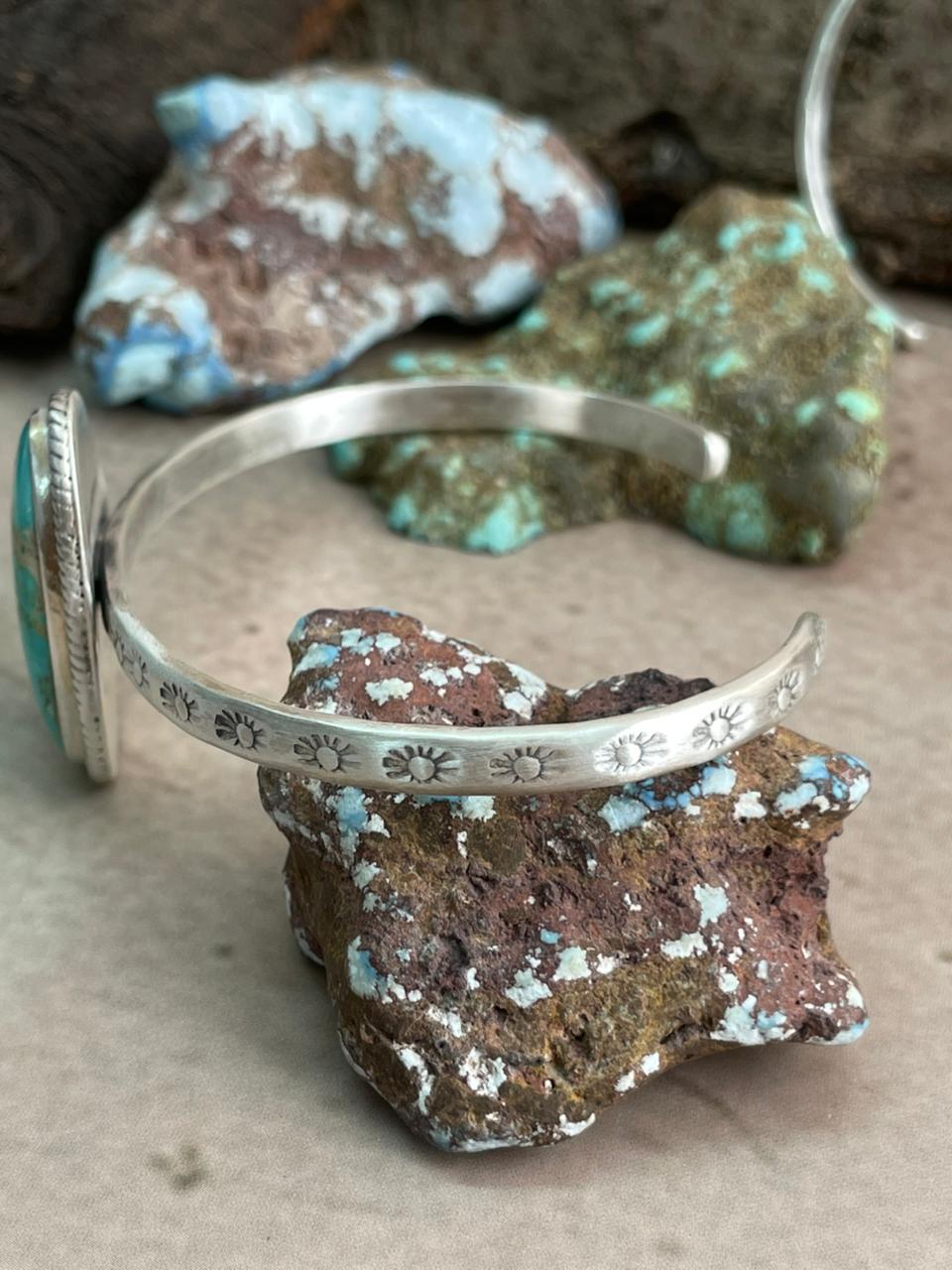 Handmade Sterling Silver Mantis Turquoise Cuff Bracelet with Signed Nizhoni Nizhoni Traders LLC