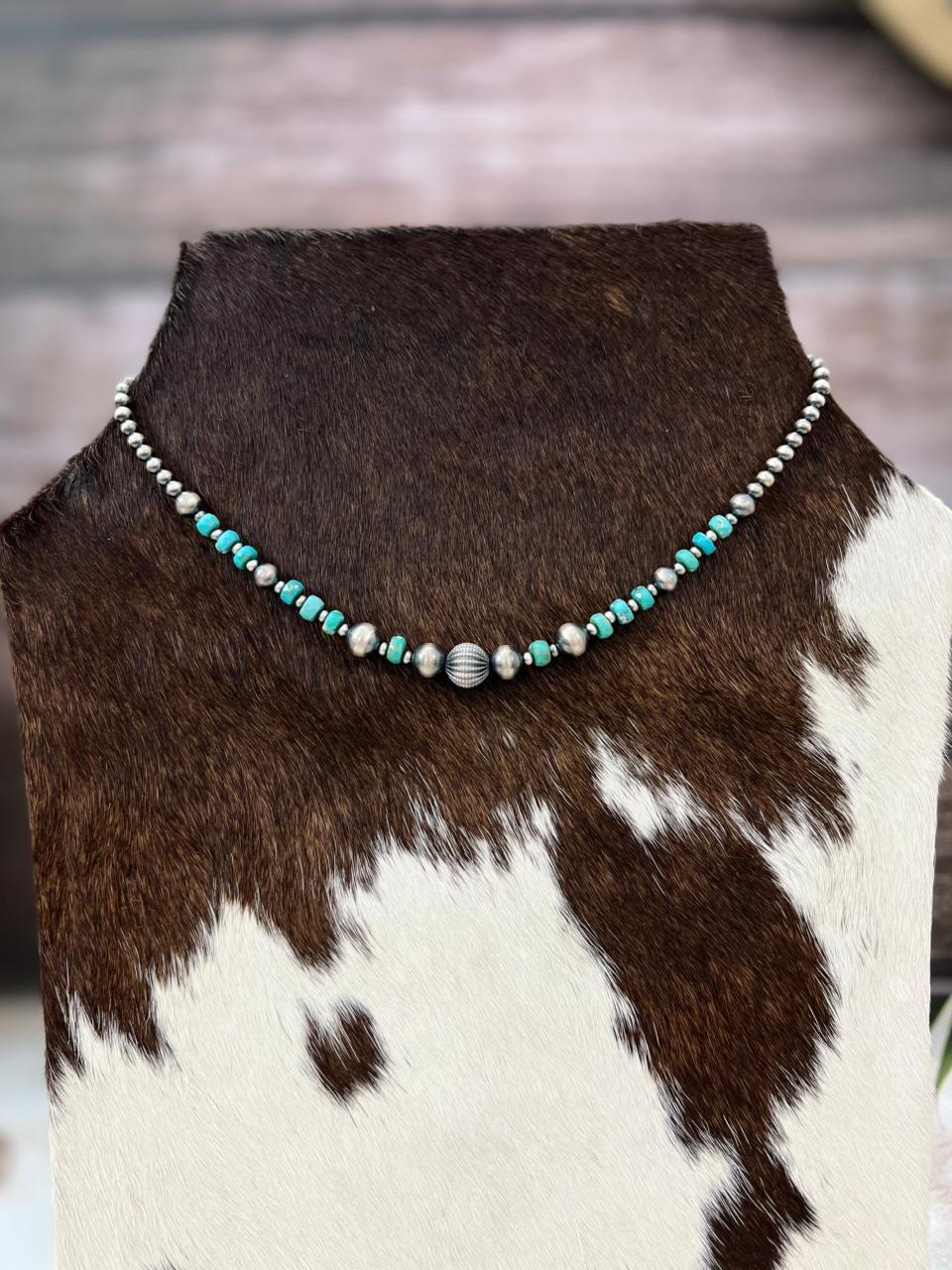 Handmade Sterling Silver with Kingman Turquoise Necklace with Signed Nizhoni Nizhoni Traders LLC