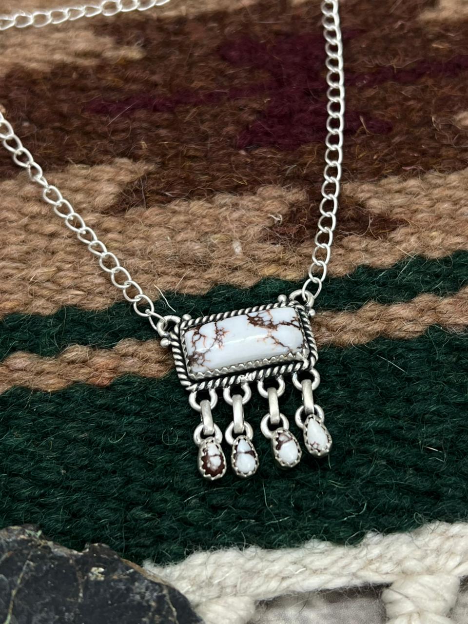 Handmade Sterling Silver Wild Horse Magnesite Necklace "Signed Nizhoni" Nizhoni Traders LLC