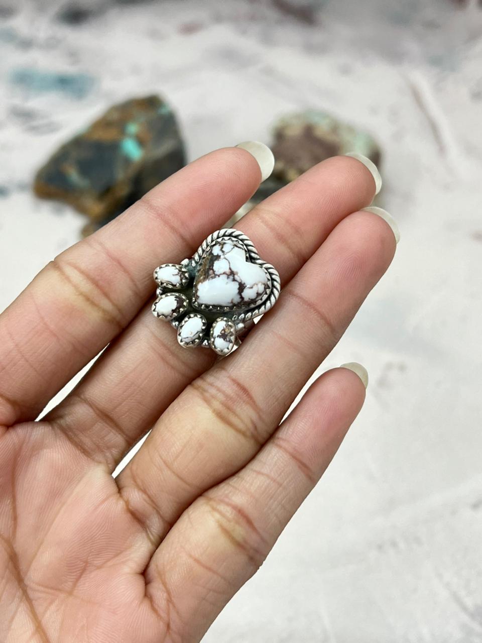 Handmade Sterling Silver Wildhorse Magnesite Adjustable Ring "Signed Nizhoni" Nizhoni Traders LLC