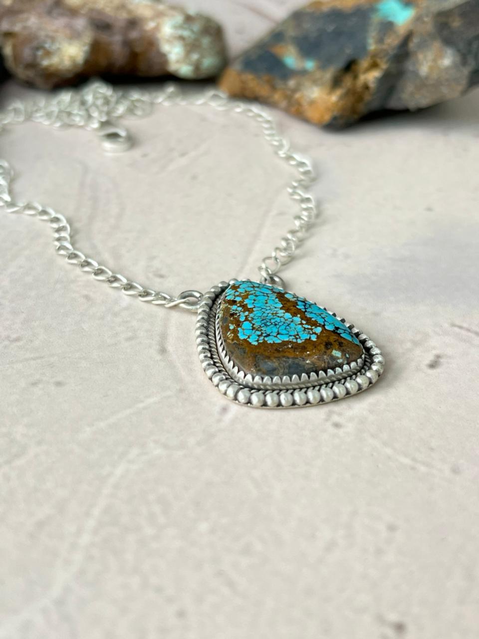 Handmade Sterling Silver Number 8 Turquoise Necklace "Signed Nizhoni" (5) Nizhoni Traders LLC