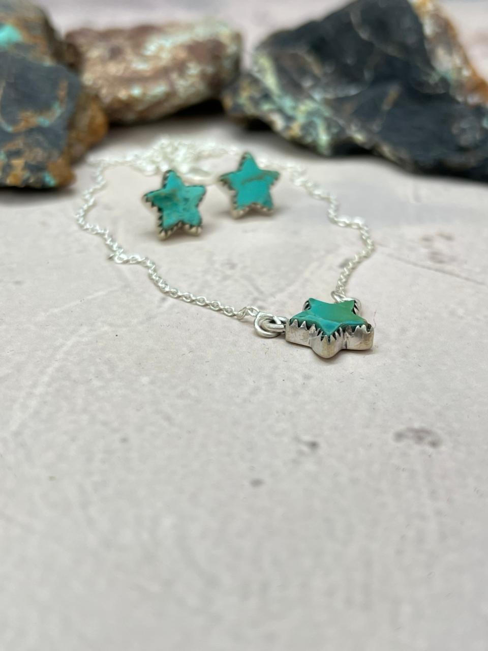 Handmade Sterling Silver Kingman Turquoise Necklace Earrings Set "Signed Nizhoni" Nizhoni Traders LLC