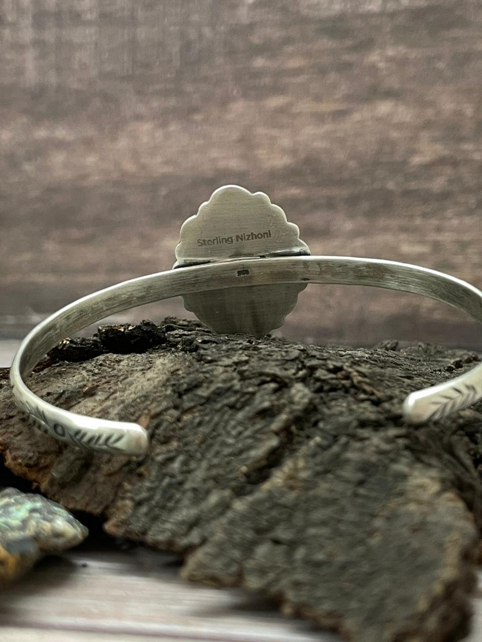 Handmade Sterling Silver Sonoran Mountain Turquoise Cuff Bracelet "Signed Nizhoni" Nizhoni Traders LLC