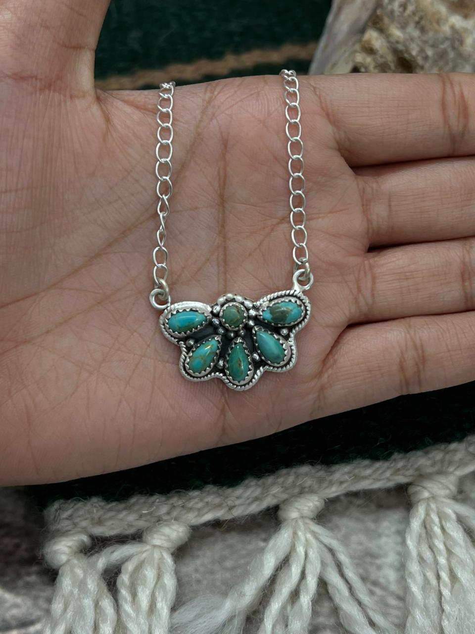 Handmade Sterling Silver Kingman Turquoise Necklace "Signed Nizhoni" Nizhoni Traders LLC