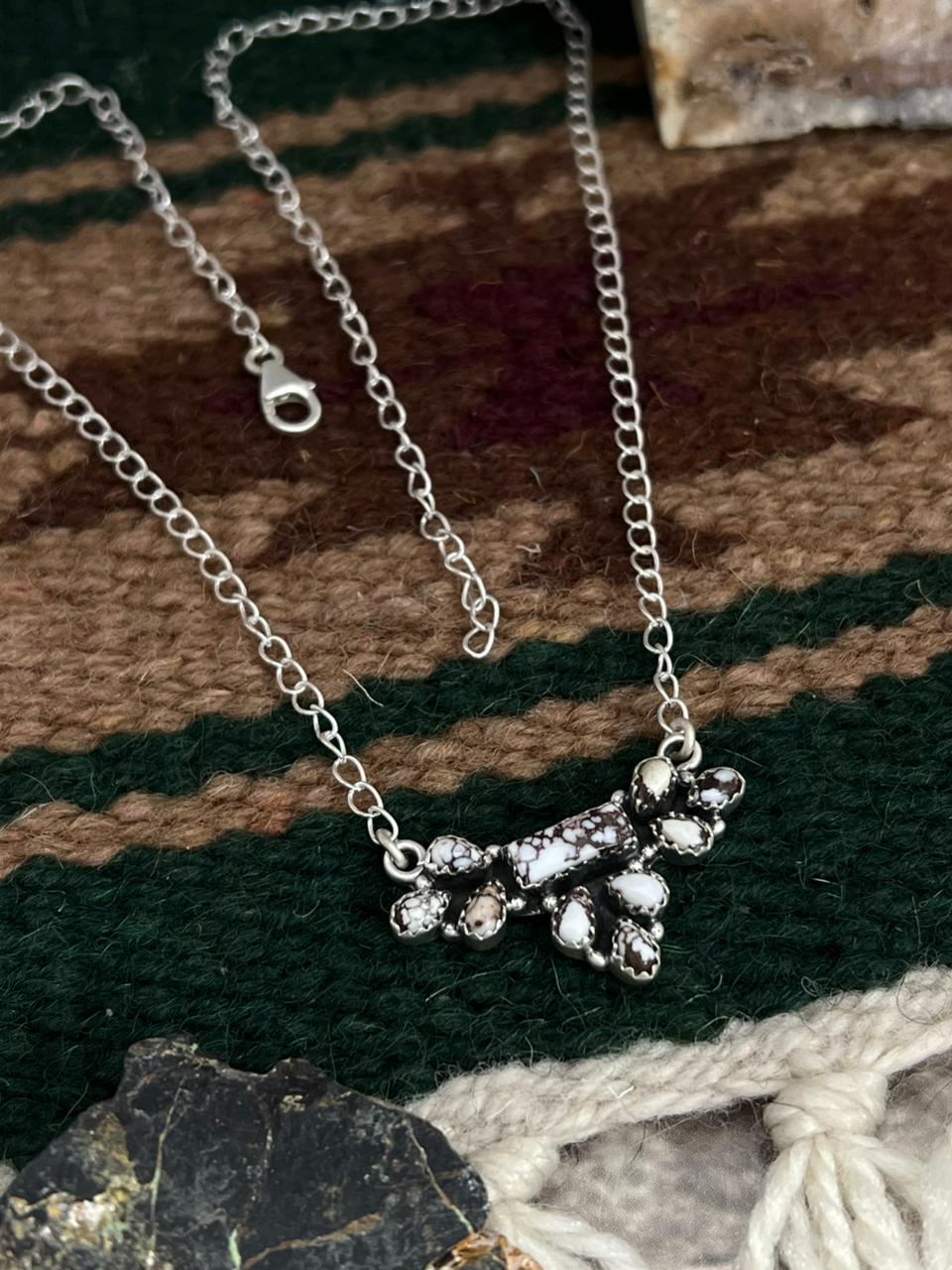 Handmade Sterling Silver Wild Horse Magnesite Necklace "Signed Nizhoni" Nizhoni Traders LLC