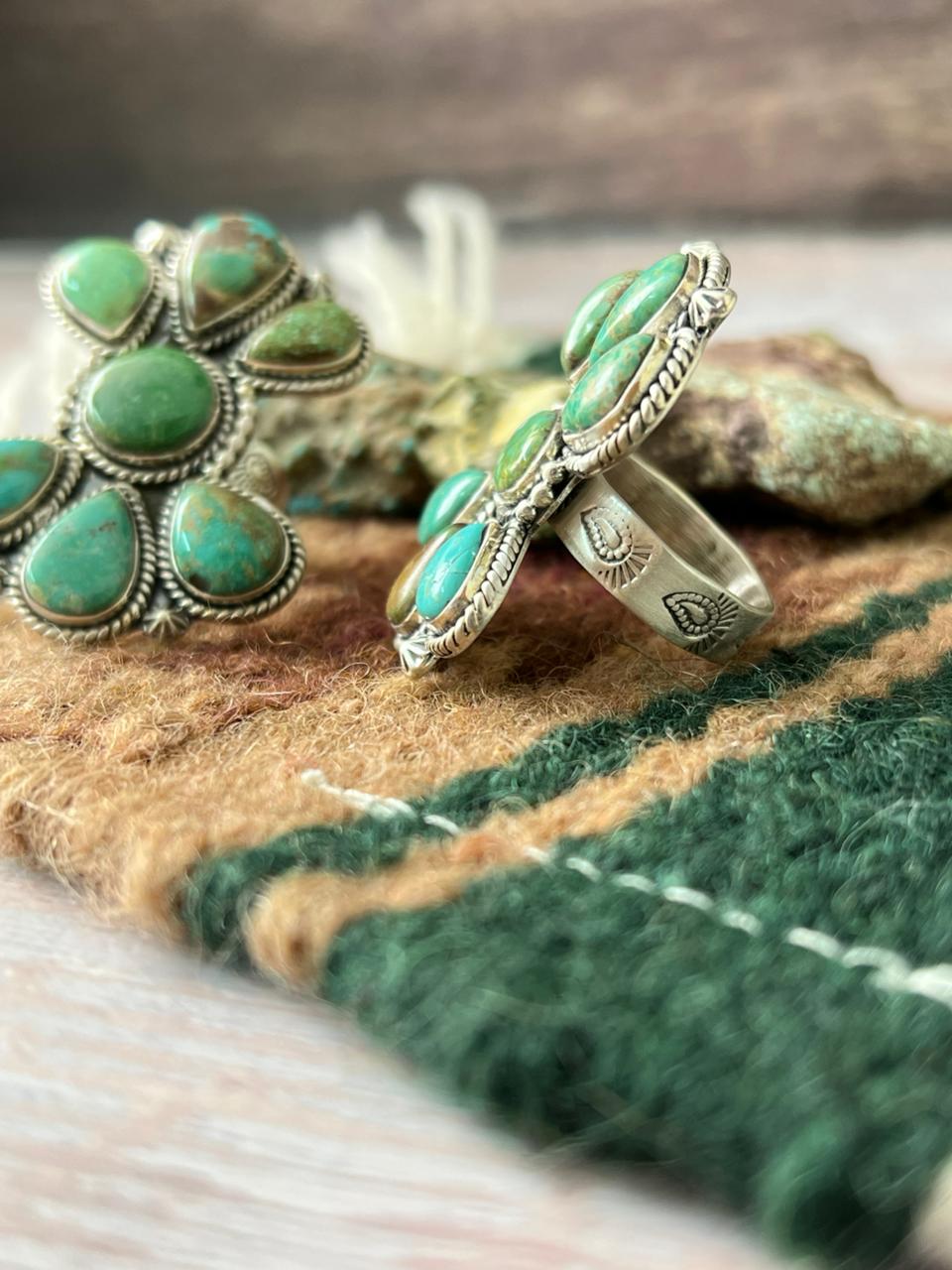 Handmade Sterling Silver Mantis Turquoise Adjustable Ring With Signed Nizhoni Nizhoni Traders LLC