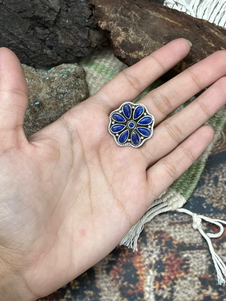 Handmade Sterling Silver Lapis Adjustable Ring "Signed Nizhoni" Nizhoni Traders LLC