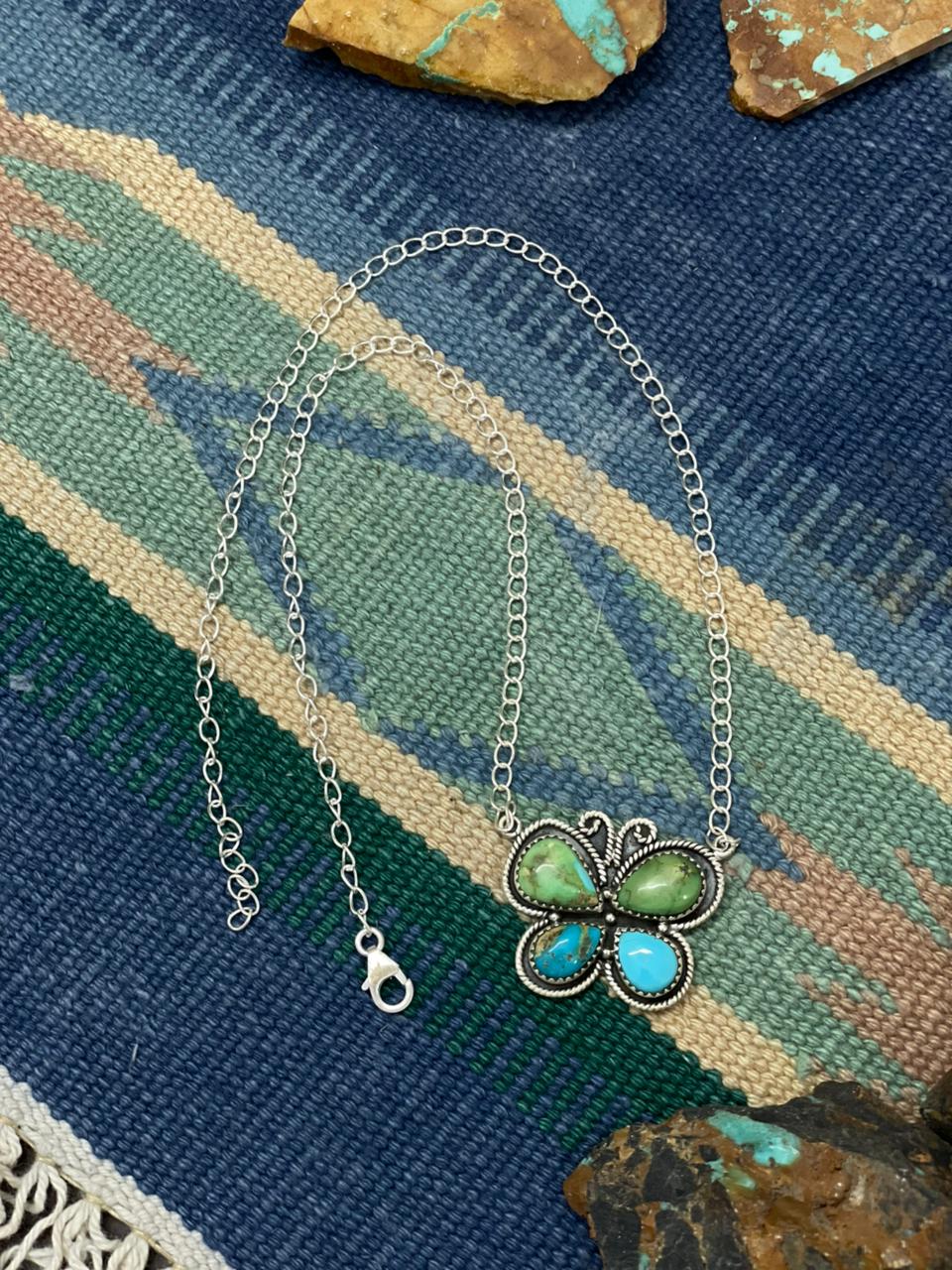Handmade Sterling Silver Sonoran with White Water Turquoise Necklace "Signed Nizhoni" Nizhoni Traders LLC