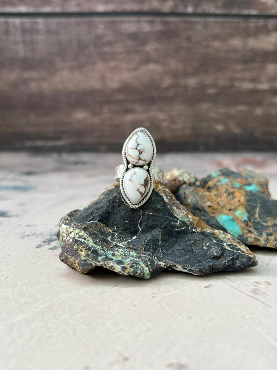 Handmade Sterling Silver Wildhorse Magnesite Adjustable Ring "Signed Nizhoni" Nizhoni Traders LLC
