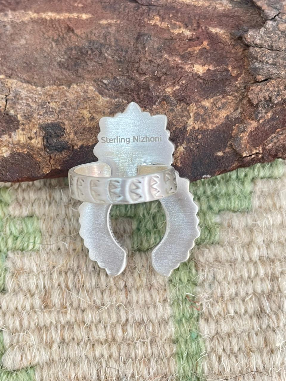 Handmade Sterling Silver Kingman Turquoise Naja Adjustable Ring "Signed Nizhoni" Nizhoni Traders LLC