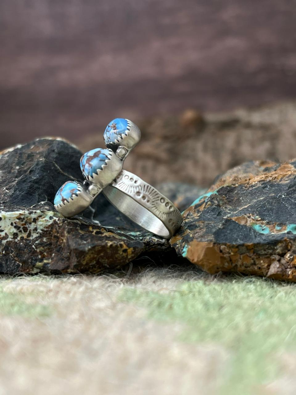 Handmade Sterling Silver Golden Hills Turquoise Adjustable Ring "Signed Nizhoni" Nizhoni Traders LLC