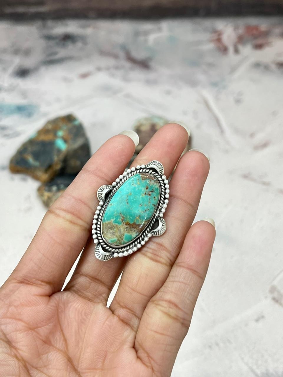 Handmade Sterling Silver Mantis Turquoise Adjustable Ring "Signed Nizhoni" Nizhoni Traders LLC