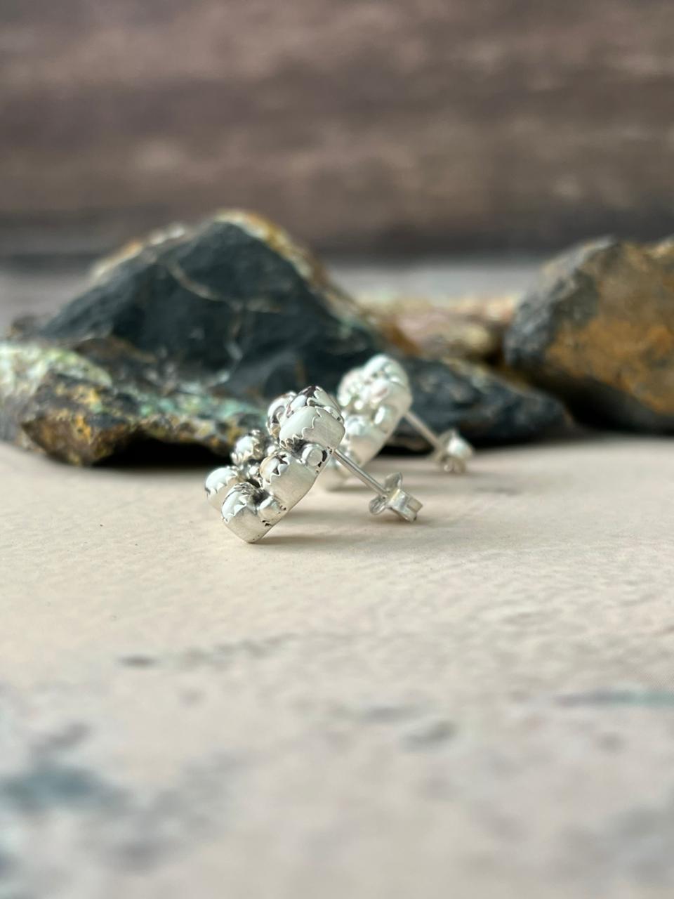 Handmade Sterling Silver Wildhorse Magnesite Post Earrings "Signed Nizhoni" Nizhoni Traders LLC