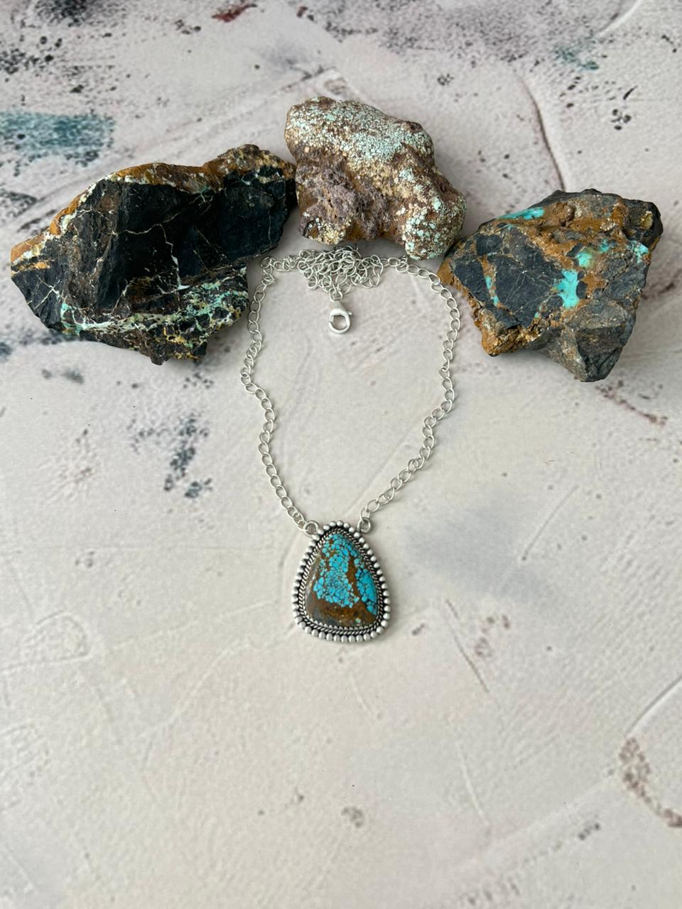 Handmade Sterling Silver Number 8 Turquoise Necklace "Signed Nizhoni" (5) Nizhoni Traders LLC