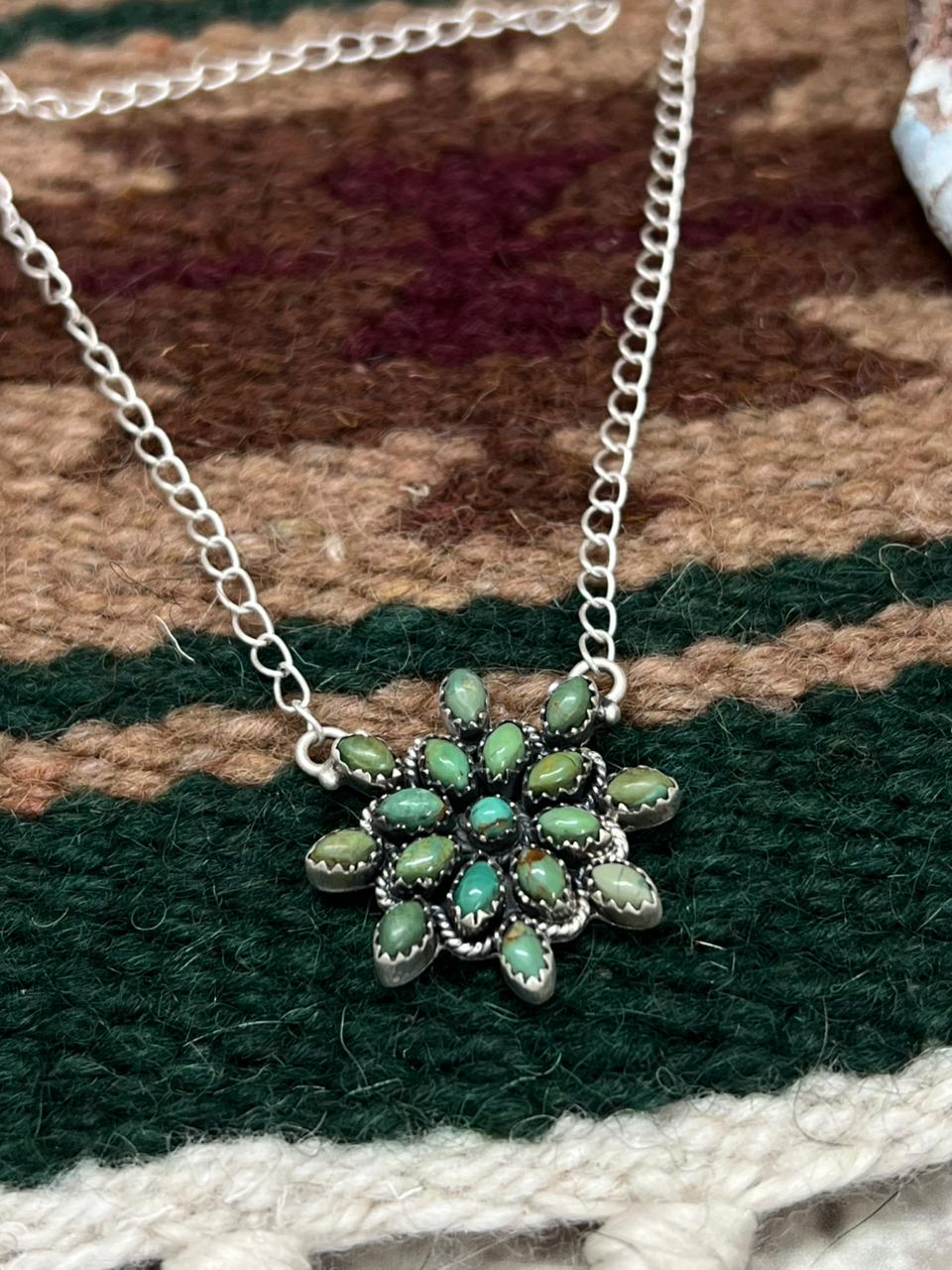 Handmade Sterling Silver Kingman Turquoise Necklace "Signed Nizhoni" Nizhoni Traders LLC