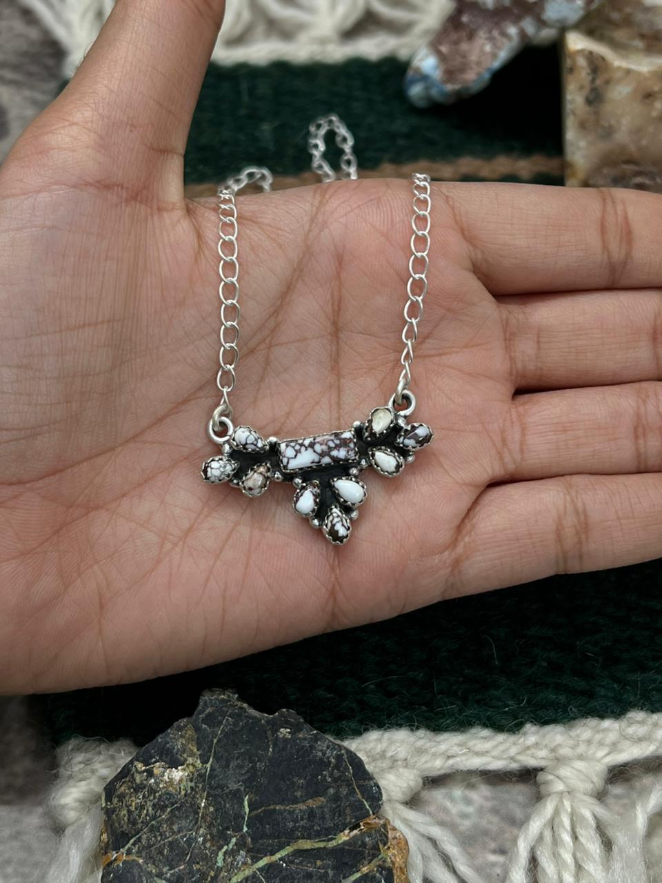 Handmade Sterling Silver Wild Horse Magnesite Necklace "Signed Nizhoni" Nizhoni Traders LLC