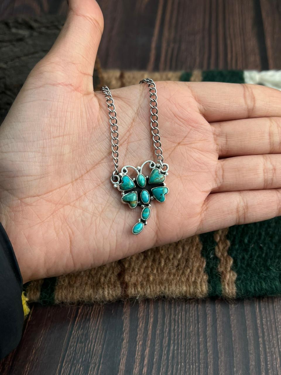 "Heart Collection" Handmade Sterling Silver Kingman Turquoise Necklace "Signed Nizhoni" Nizhoni Traders LLC