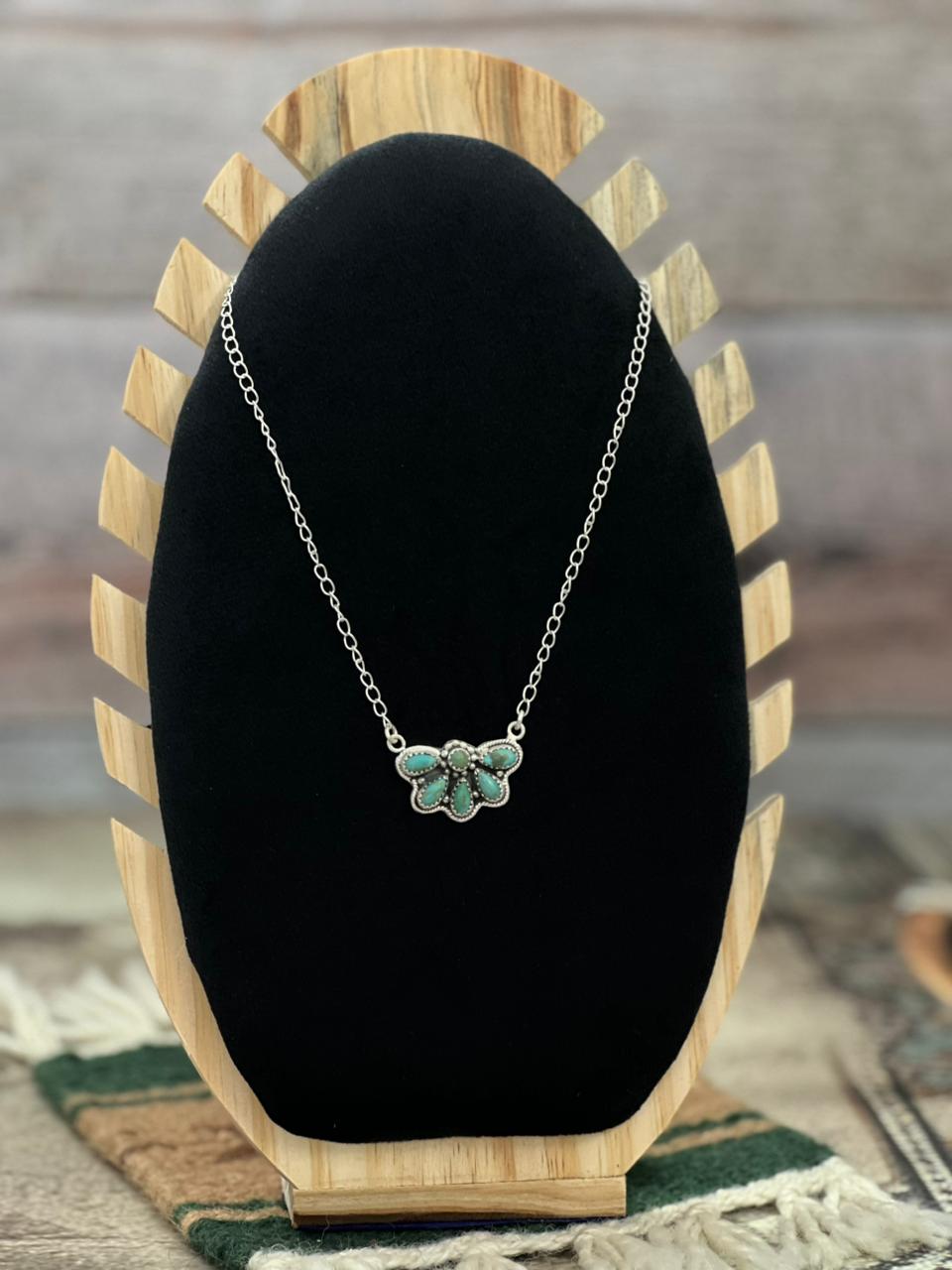Handmade Sterling Silver Kingman Turquoise Necklace "Signed Nizhoni" Nizhoni Traders LLC