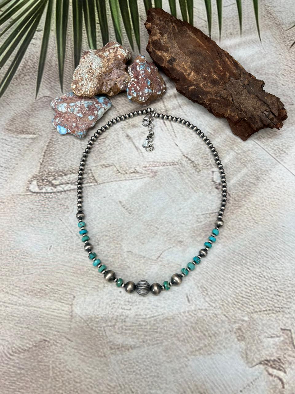 Handmade Sterling Silver with Kingman Turquoise Necklace with Signed Nizhoni Nizhoni Traders LLC