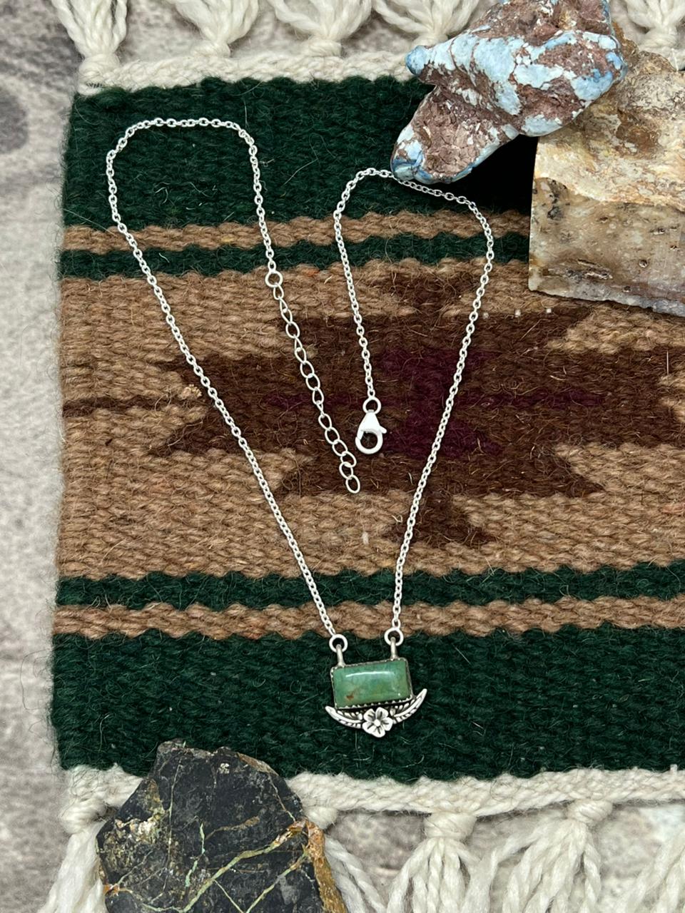 Handmade Sterling Silver Old Stock Royston Turquoise Bar Necklace "Signed Nizhoni" Nizhoni Traders LLC