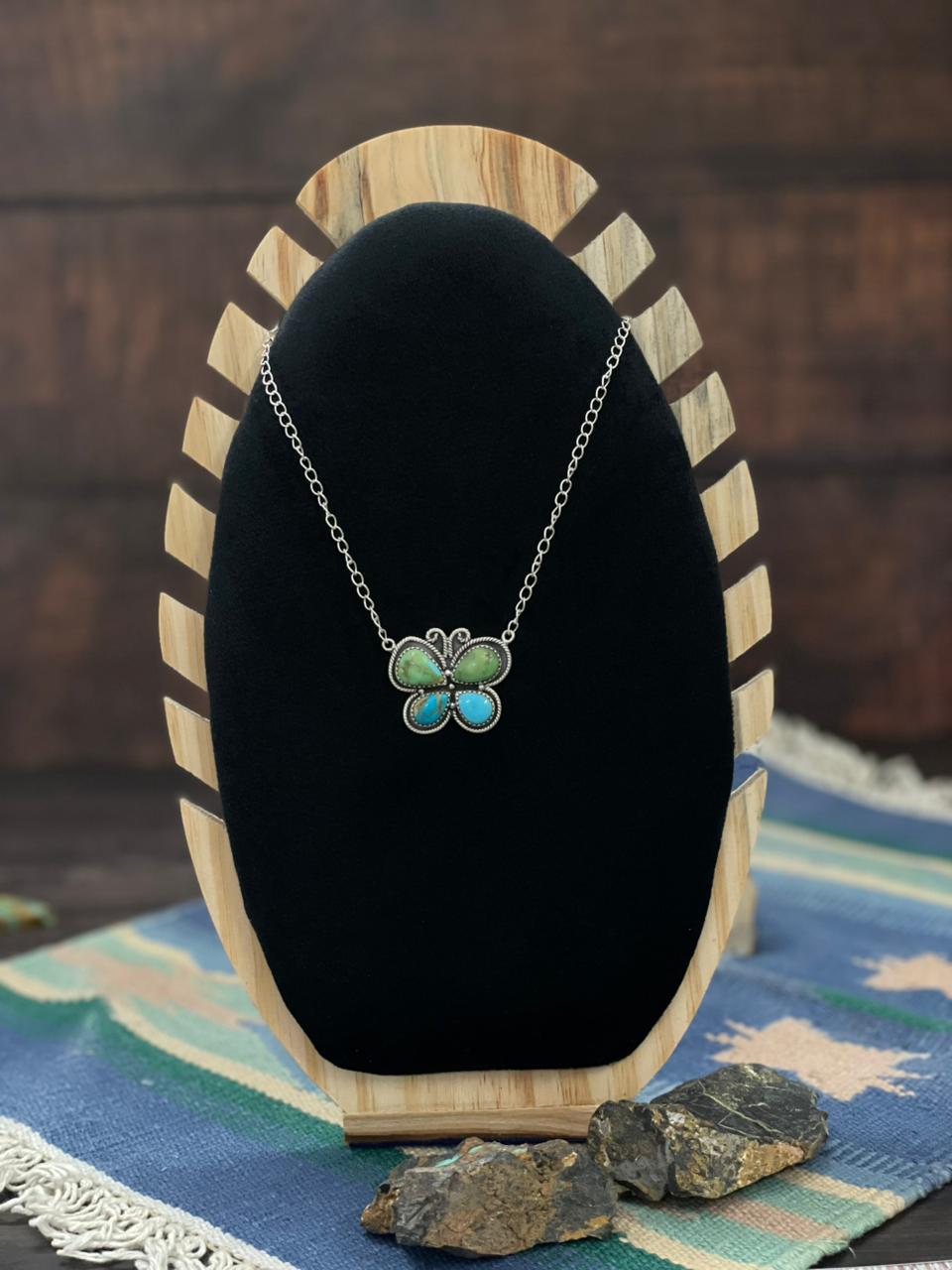 Handmade Sterling Silver Sonoran with White Water Turquoise Necklace "Signed Nizhoni" Nizhoni Traders LLC