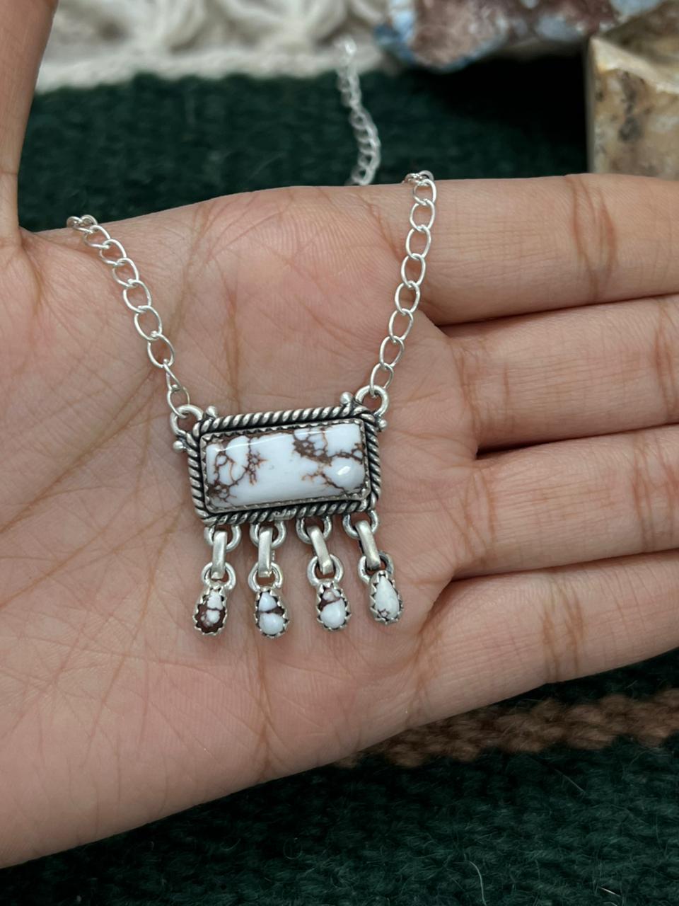 Handmade Sterling Silver Wild Horse Magnesite Necklace "Signed Nizhoni" Nizhoni Traders LLC
