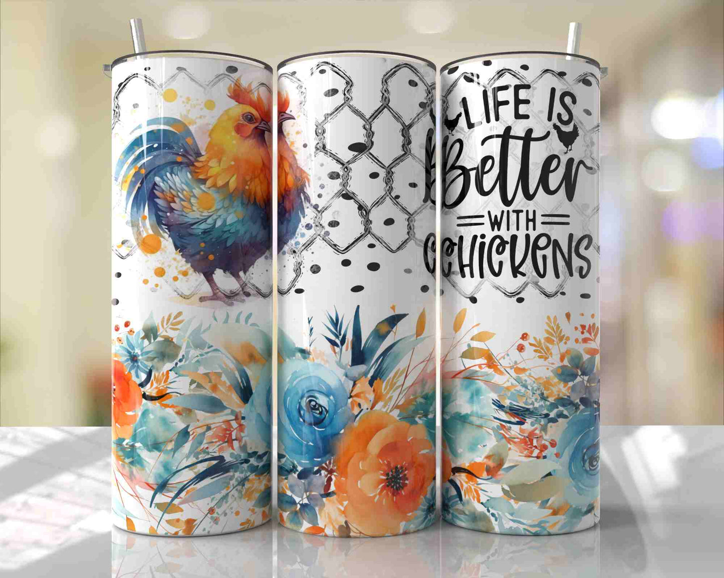 Life is Better with Chickens 20 oz. Stainless steel tumbler CedarHill Country Market