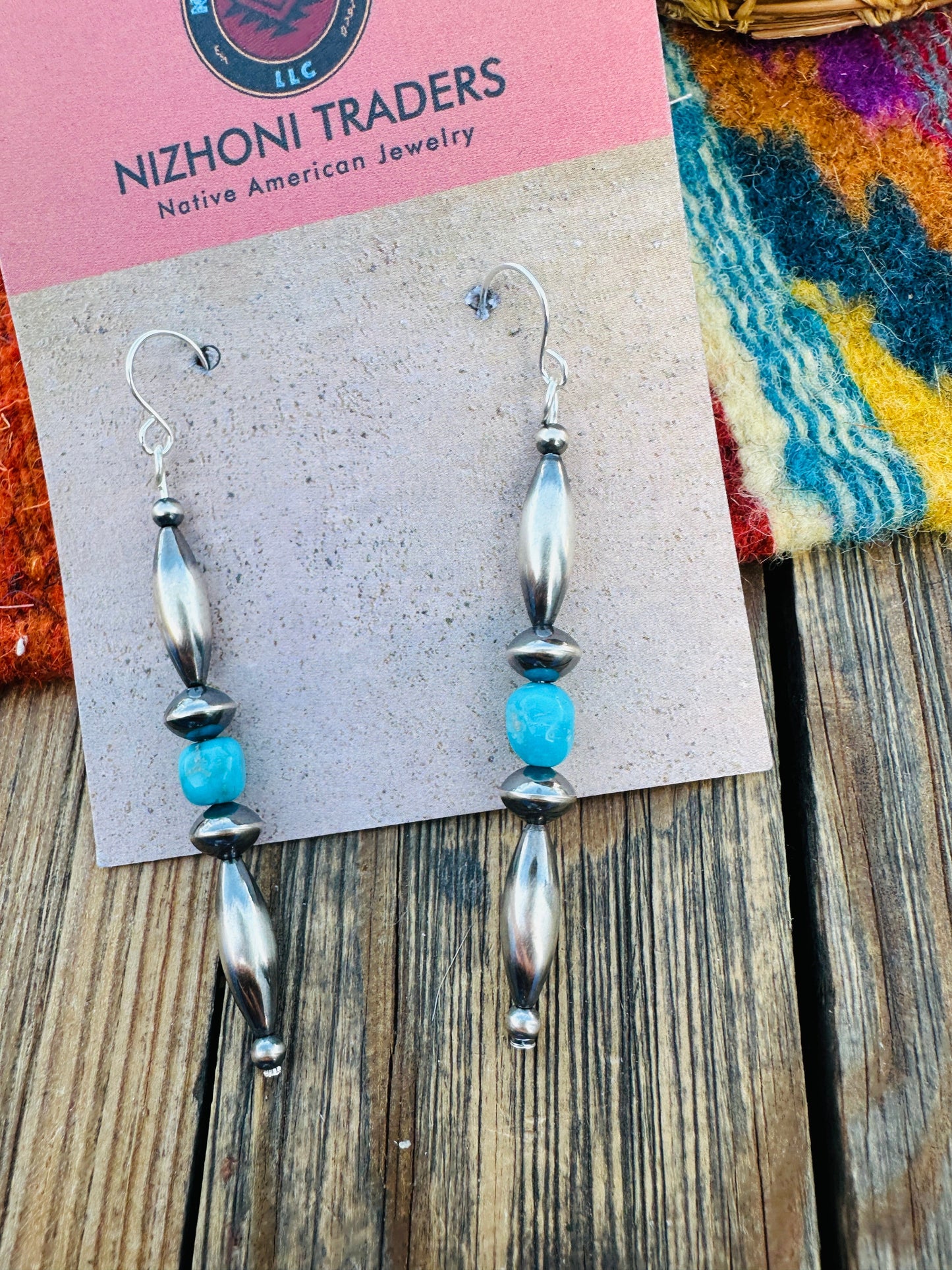 Handcrafted Turquoise & Sterling Silver Beaded Dangle Earrings Nizhoni Traders LLC