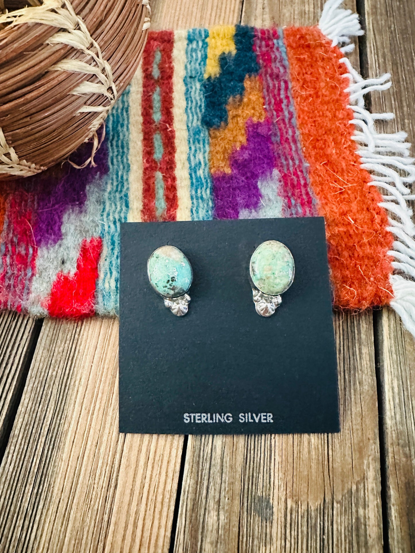 Handcrafted Turquoise & Sterling Silver Post Earrings Nizhoni Traders LLC
