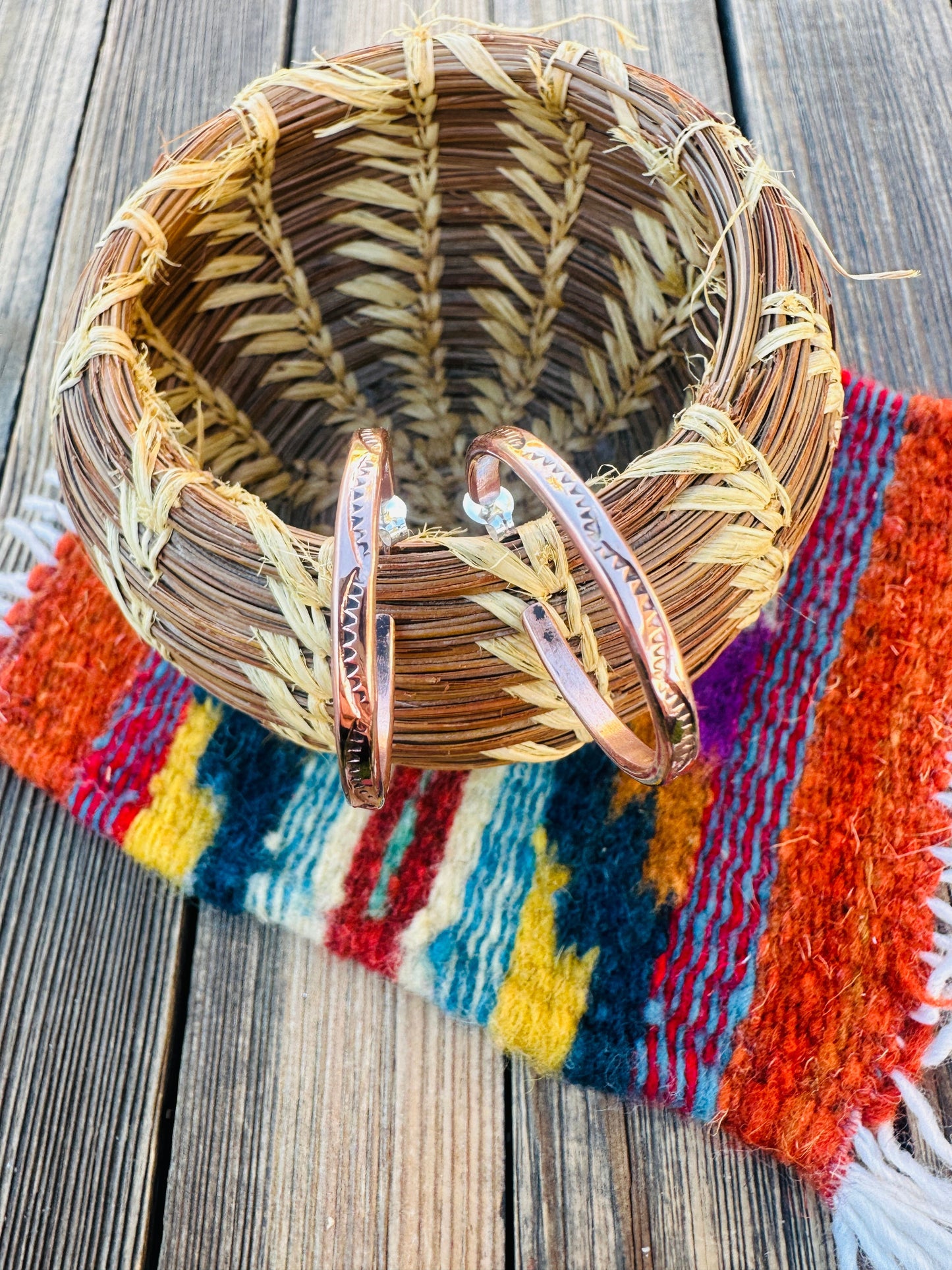 Hand Stamped Copper Hoop Earrings Nizhoni Traders LLC