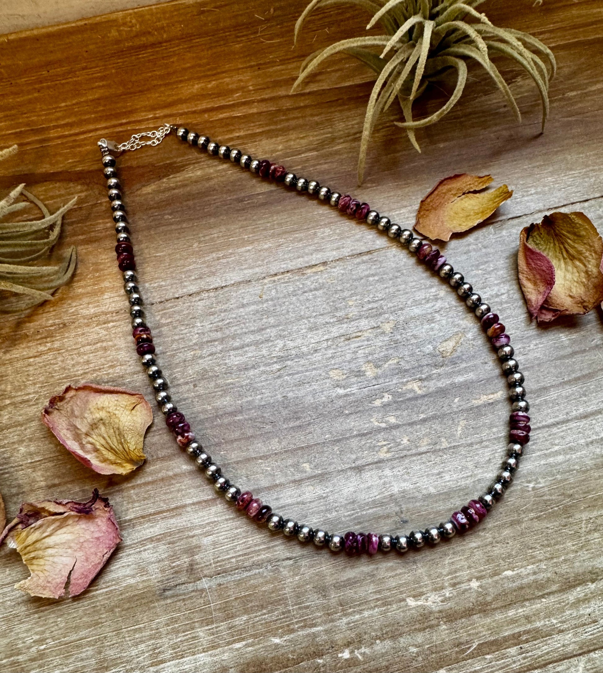 18-Inch Sterling Silver Pearl Necklace with Deep Purple Spiny Oyster – (5mm) The Bijoux FAB Jewelry