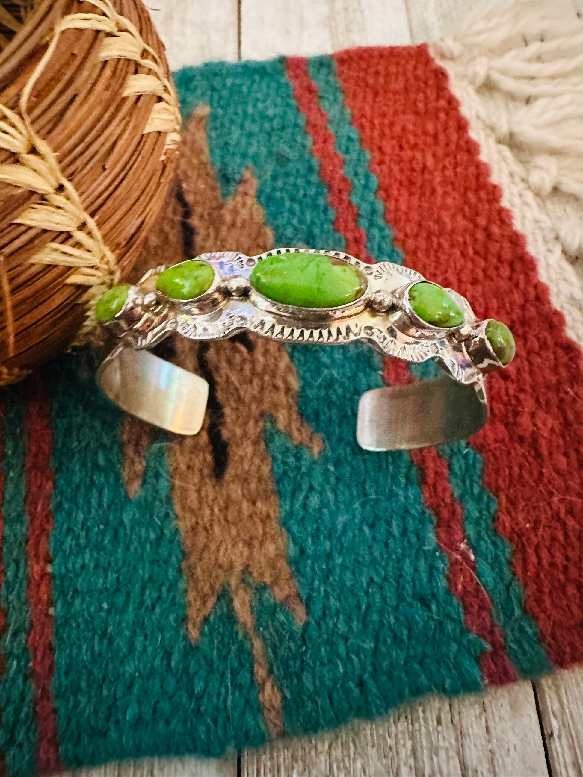 Handcrafted Green Kingman Turquoise & Sterling Silver Cuff Bracelet Nizhoni Traders LLC