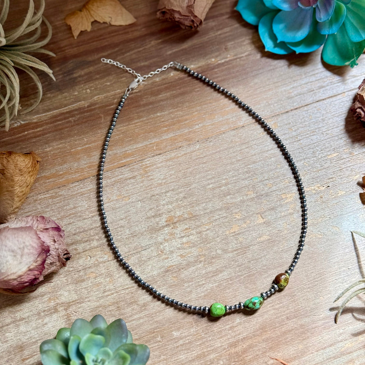 3mm Sterling Silver Pearl & Sonoran Gold Turquoise Necklace The Bijoux FAB Jewelry