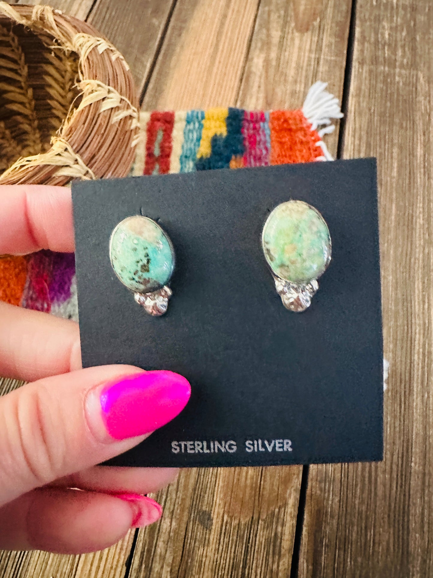Handcrafted Turquoise & Sterling Silver Post Earrings Nizhoni Traders LLC