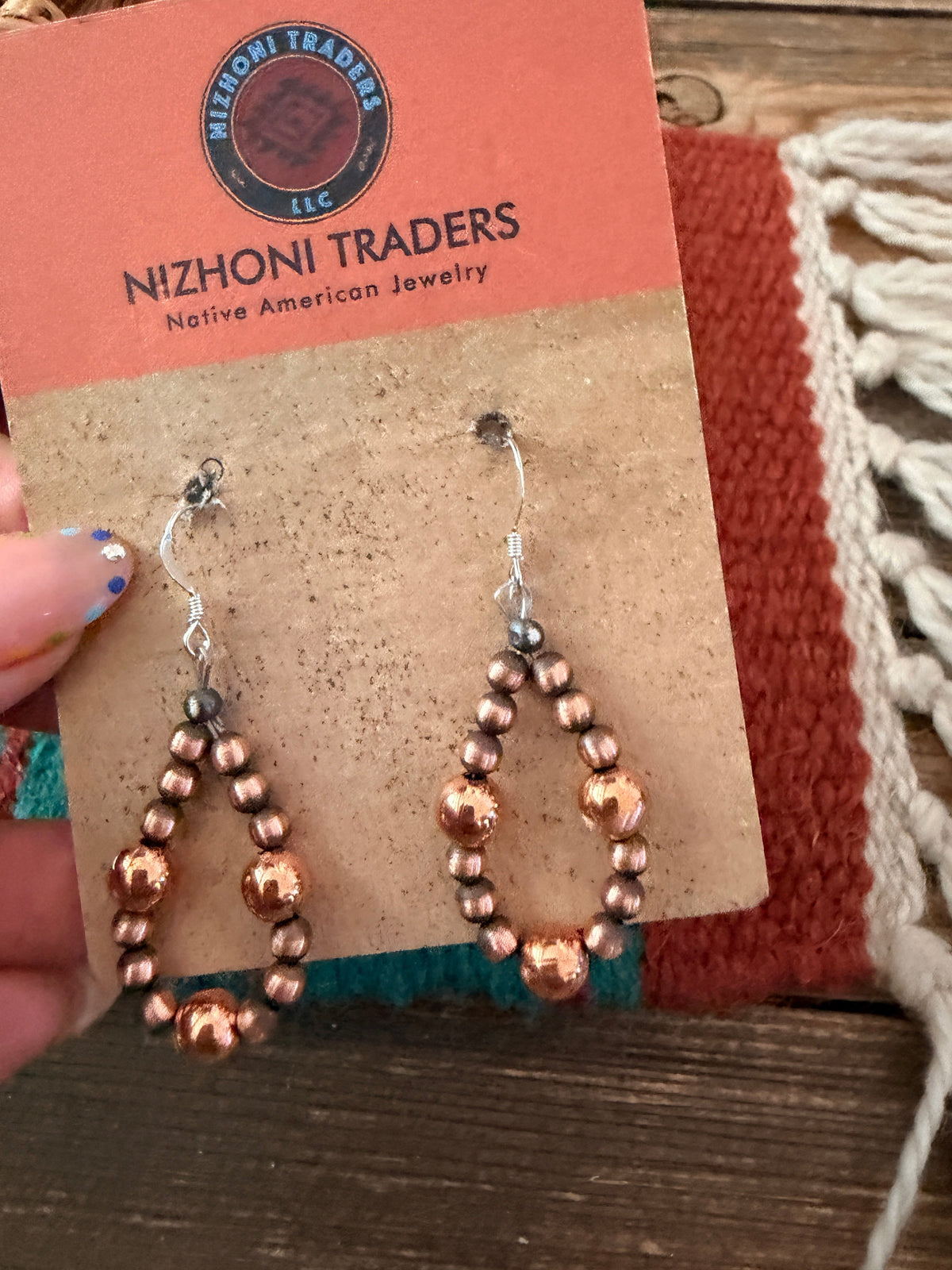 Handcrafted Copper Beaded Dangle Hoop Earrings Nizhoni Traders LLC