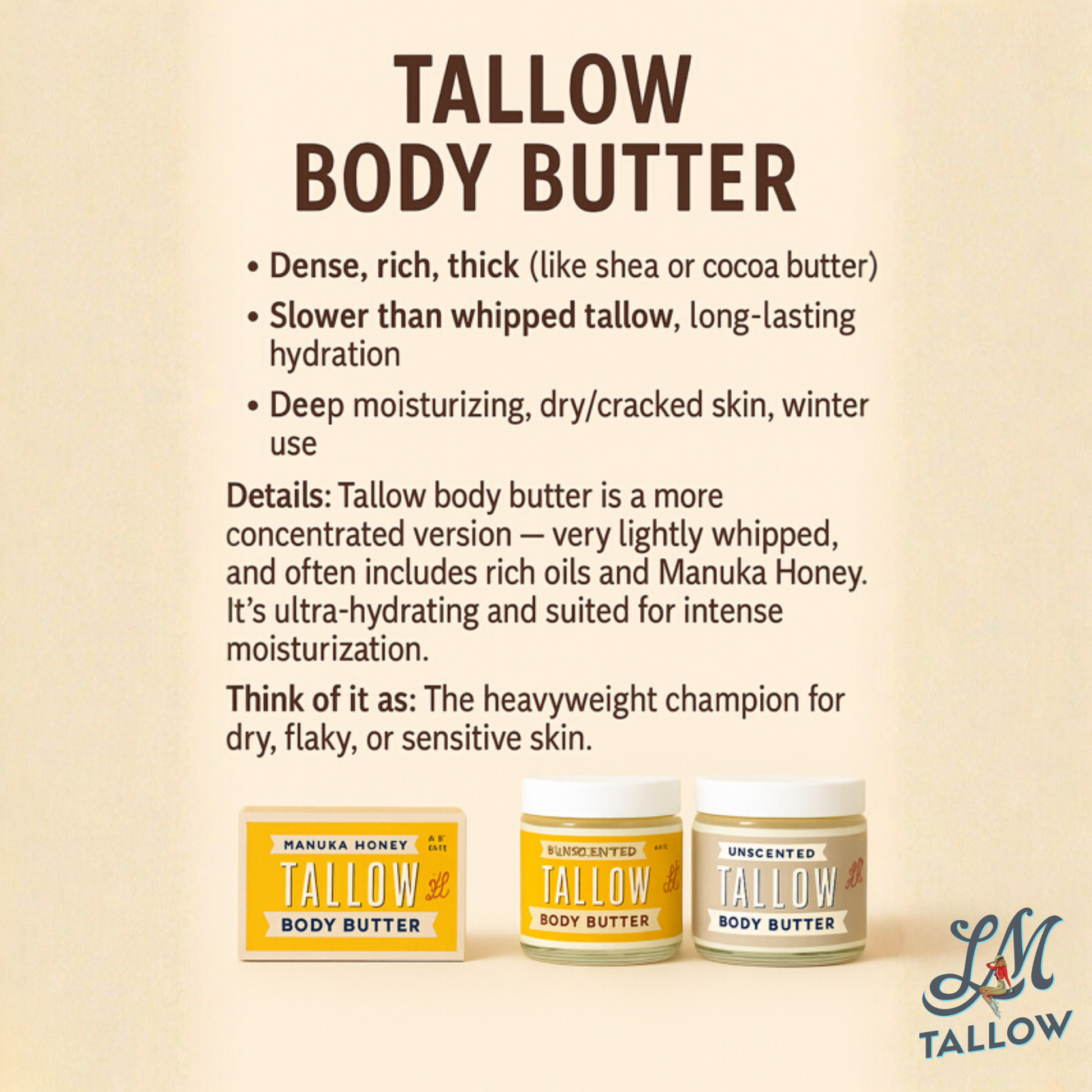 Manuka Honey + Rosehip Tallow Body Butter – Deeply Nourishing & Repairing Natural Skincare Lady May Tallow