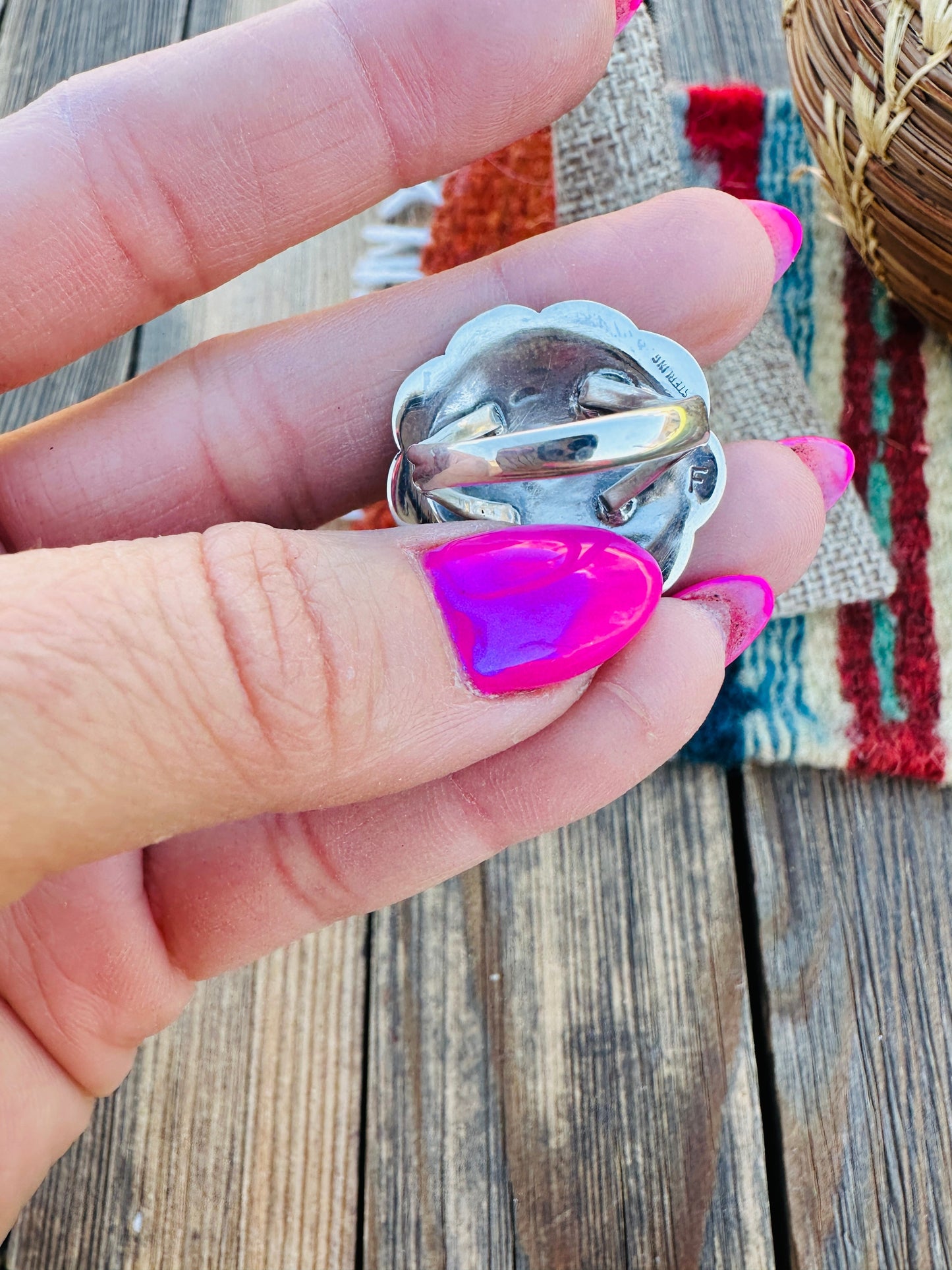 Handcrafted Turquoise & Sterling Silver Concho Ring Nizhoni Traders LLC