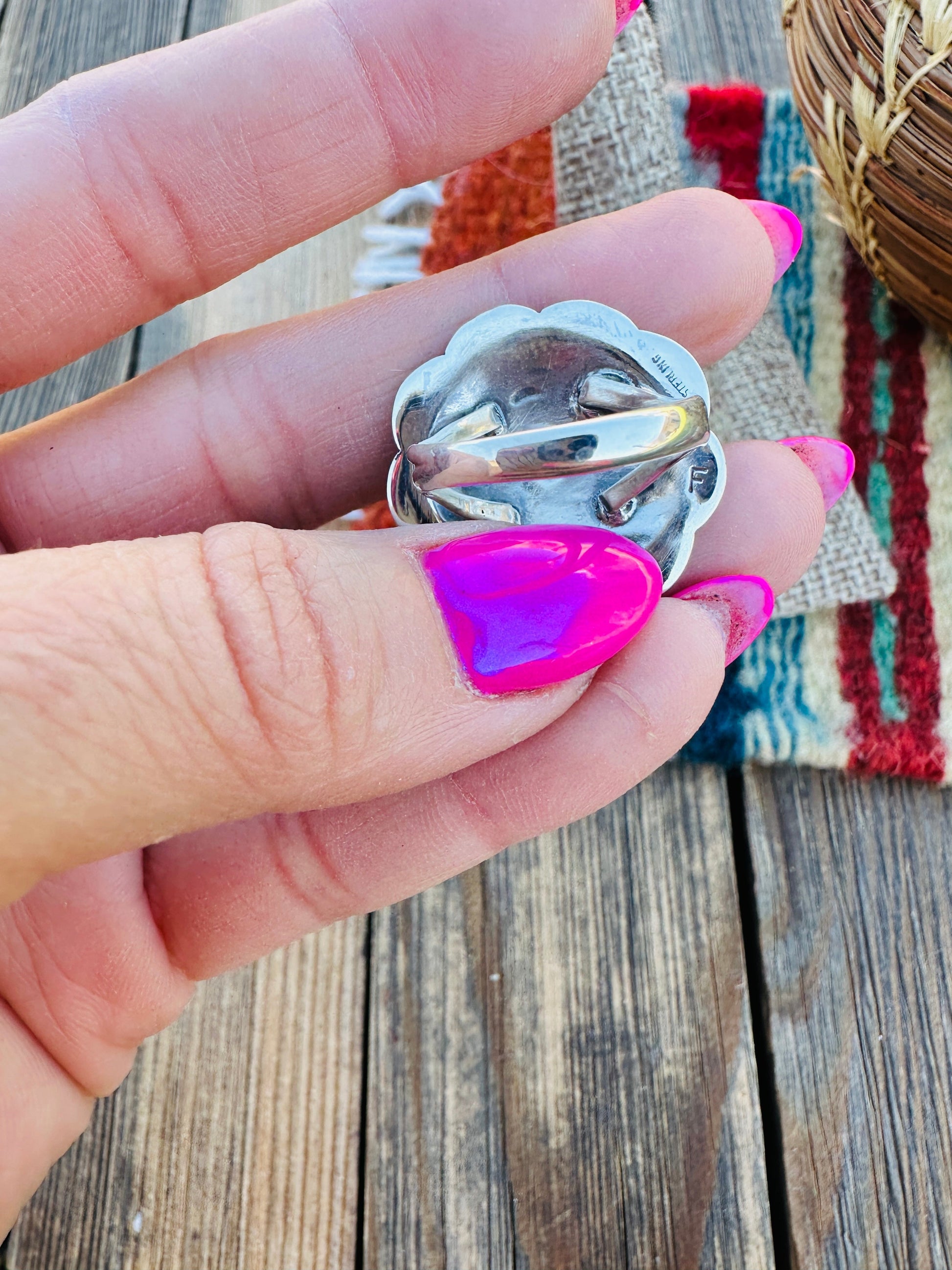 Handcrafted Turquoise & Sterling Silver Concho Ring Nizhoni Traders LLC