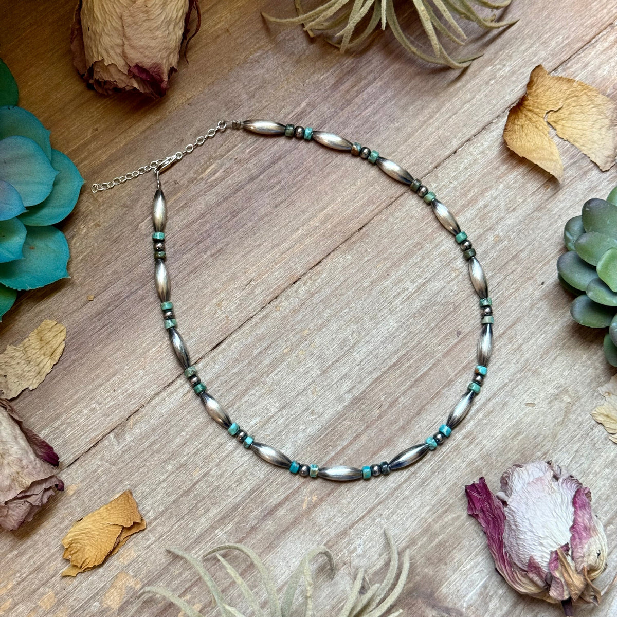 Blue-Green Turquoise Heishi & Sterling Silver Torpedo Choker The Bijoux FAB Jewelry