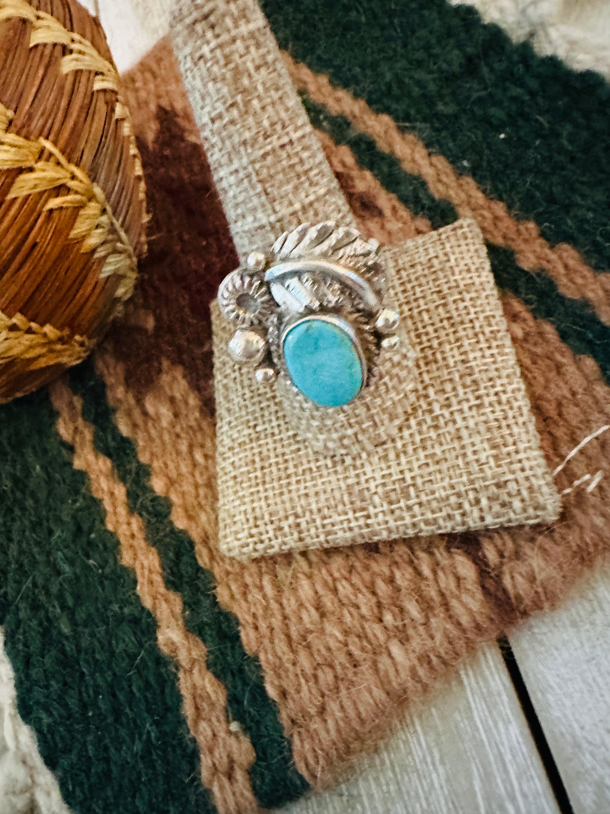 Old Pawn Handcrafted Turquoise & Sterling Silver Adjustable Ring Nizhoni Traders LLC