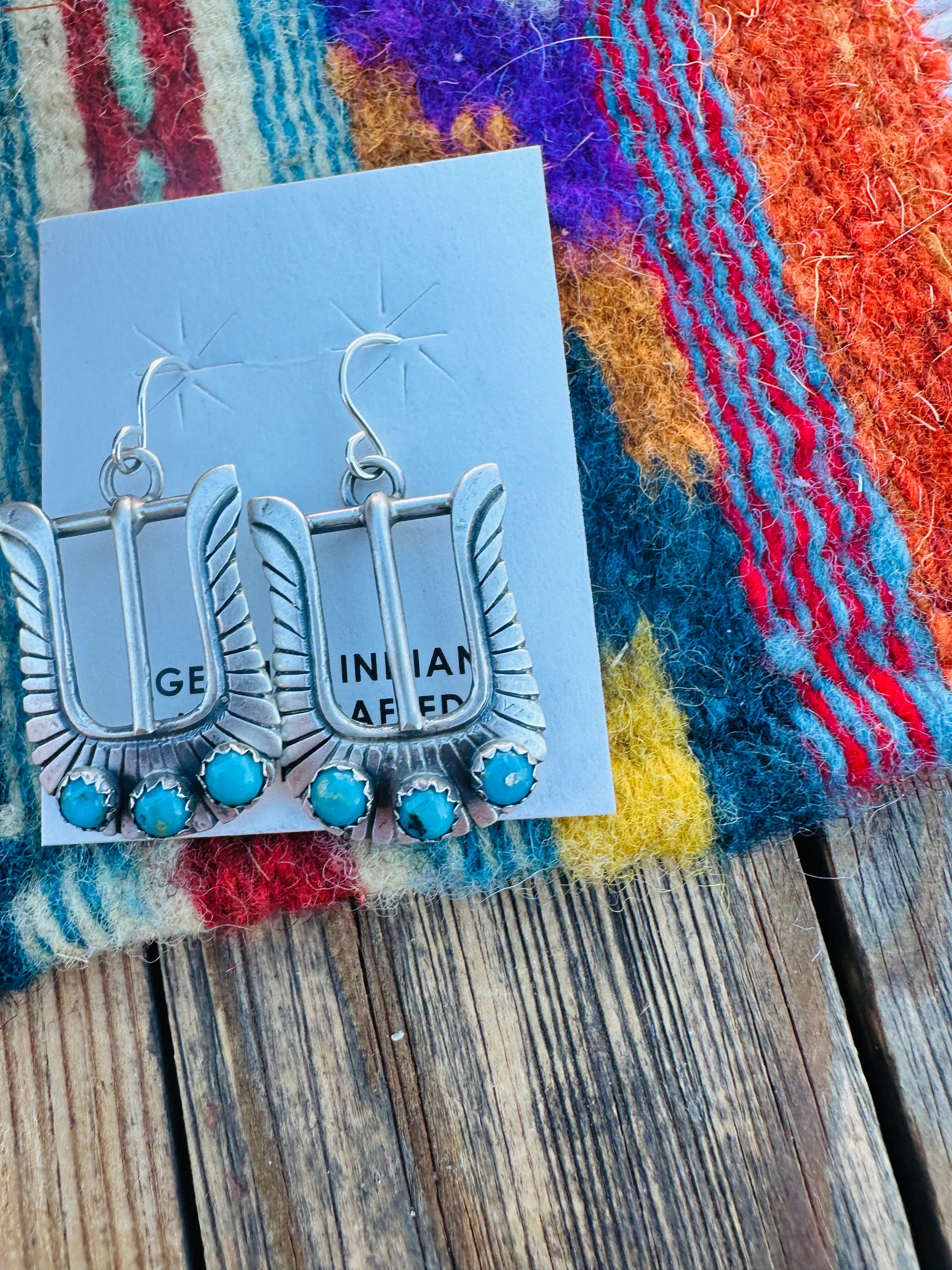 Handcrafted Turquoise & Sterling Silver Belt Buckle Dangle Earrings by Leroy James Nizhoni Traders LLC