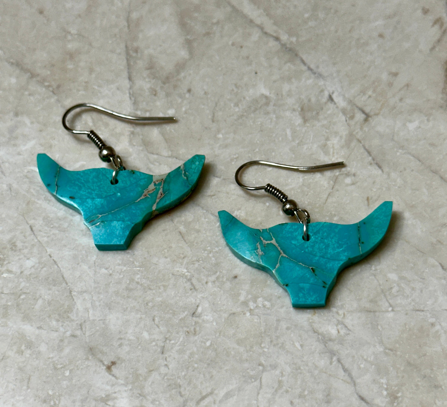 Handcrafted Blue Indigo Turquoise & Sterling Silver Bull head Slab Earrings Nizhoni Traders LLC