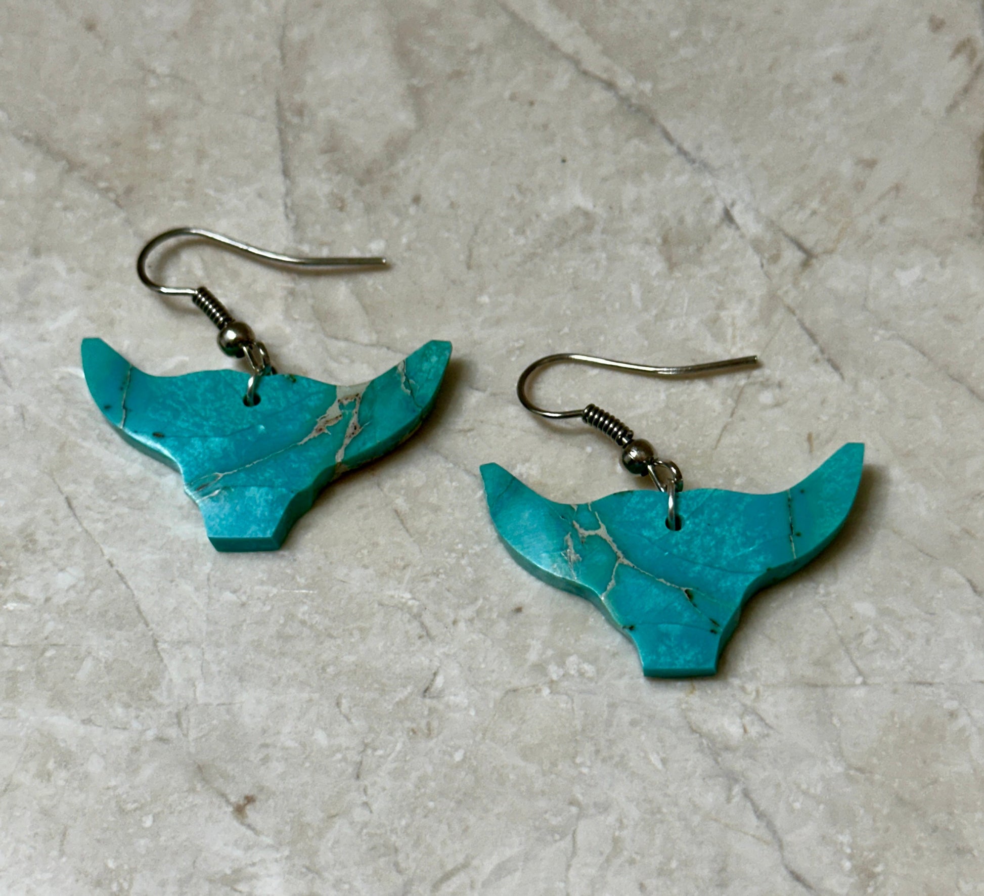 Handcrafted Blue Indigo Turquoise & Sterling Silver Bull head Slab Earrings Nizhoni Traders LLC