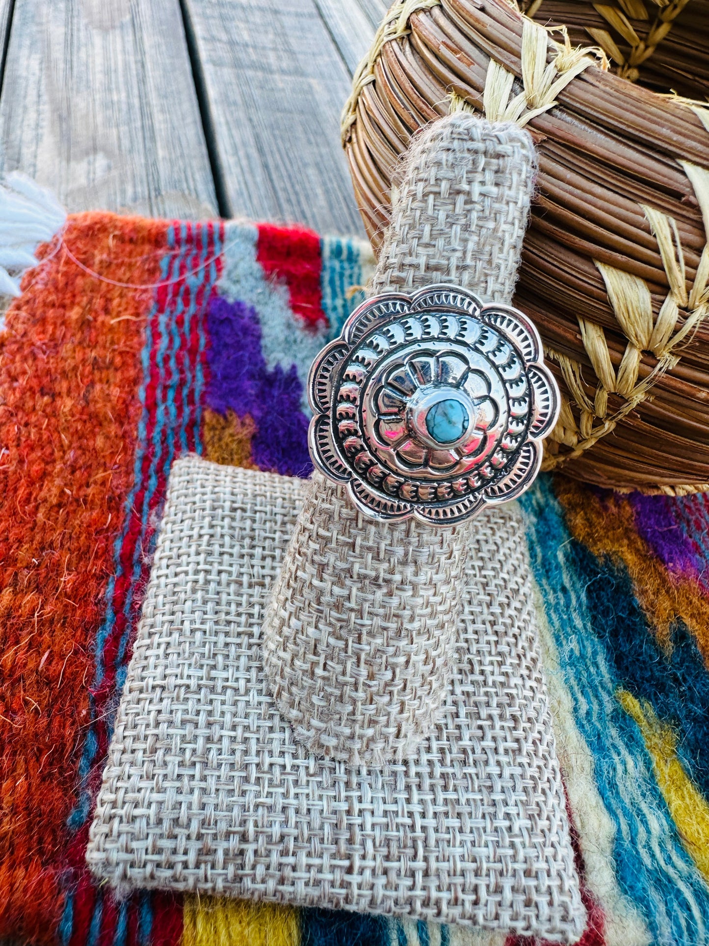 Handcrafted Turquoise & Sterling Silver Concho Ring Nizhoni Traders LLC