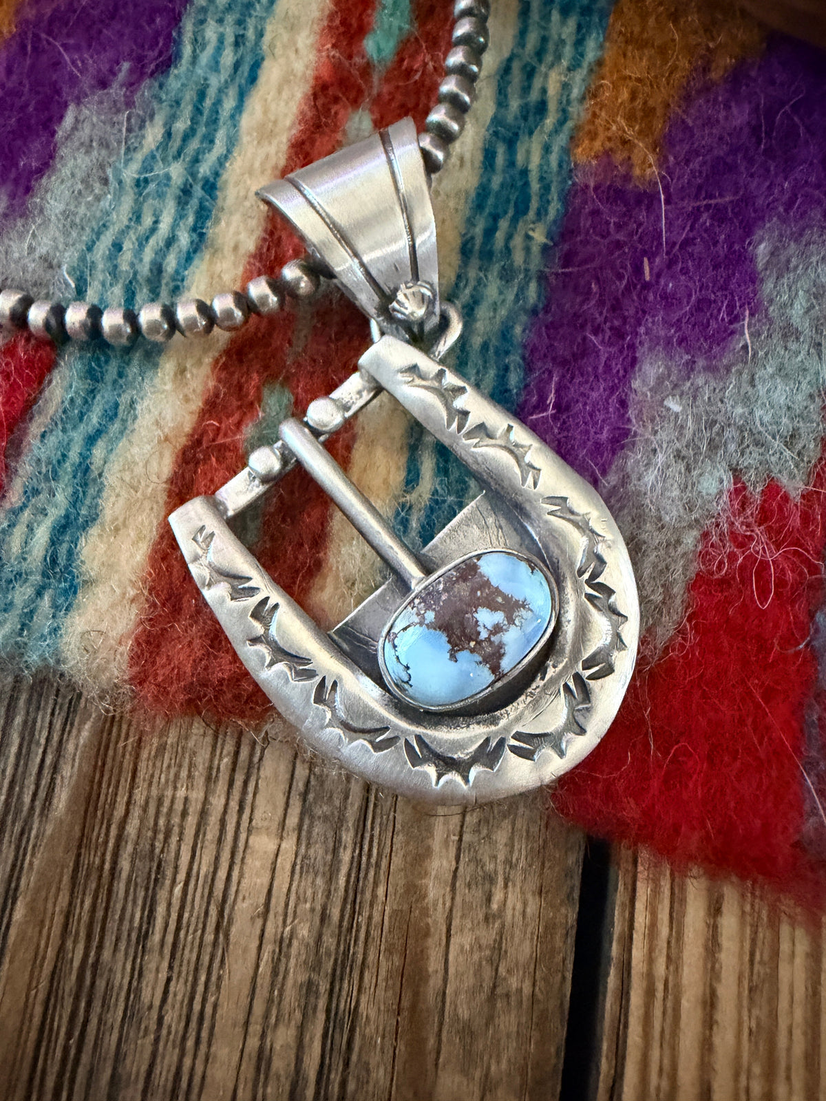 Handcrafted Sterling Silver & Turquoise Belt Buckle Pendant by Leroy James Nizhoni Traders LLC