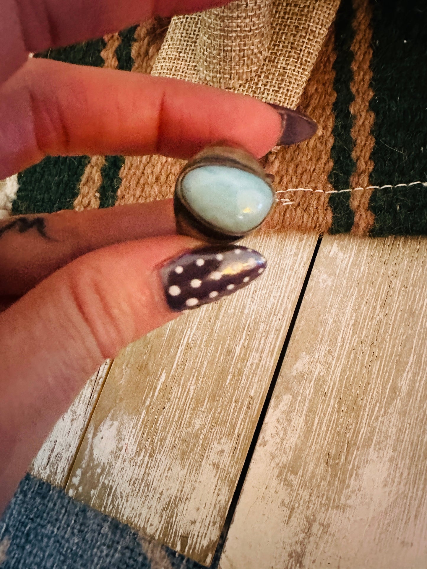 Old Pawn Handcrafted Larimar & Sterling Silver Ring Size 9 Nizhoni Traders LLC