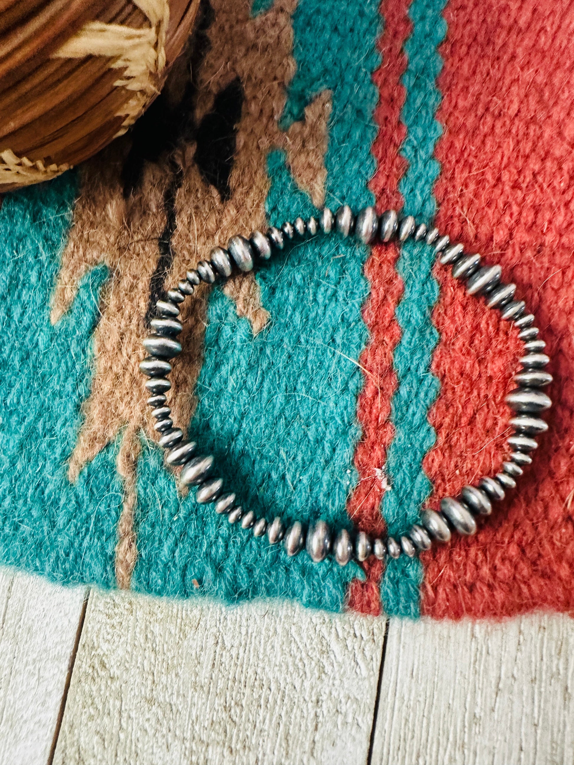 Handcrafted Sterling Silver Stretch Saucer Bead Bracelet Nizhoni Traders LLC