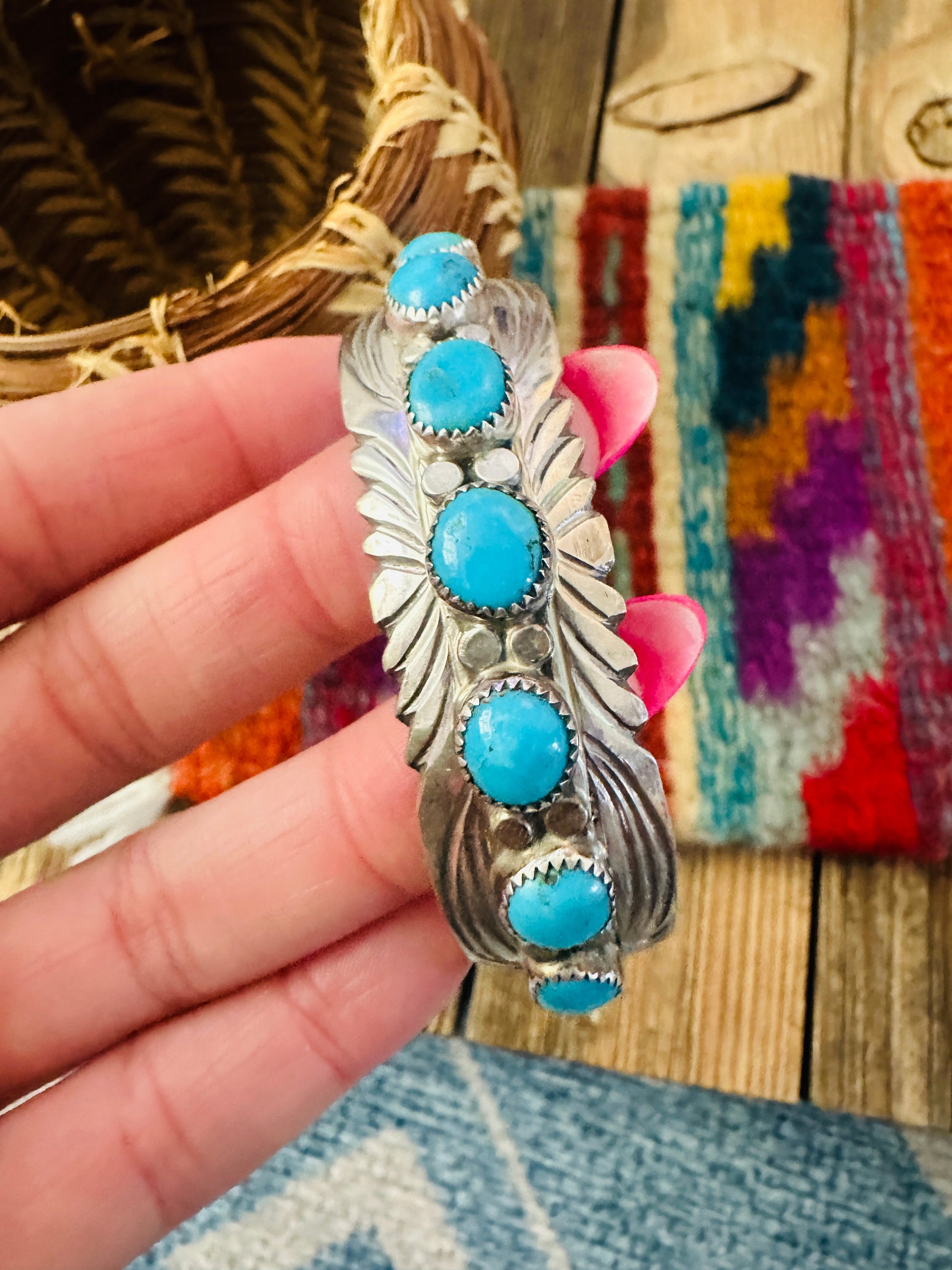 Handcrafted Old Pawn Sterling Silver & Turquoise Cuff Bracelet Nizhoni Traders LLC